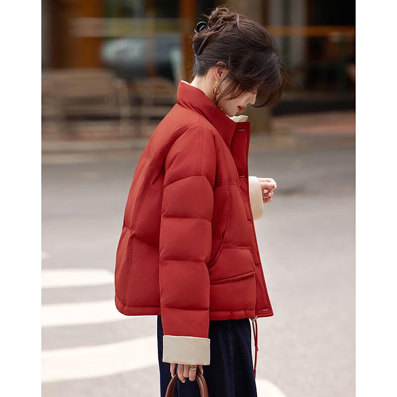 Petite Women's Designer Color-Block Stand Collar Duck Down Jacket