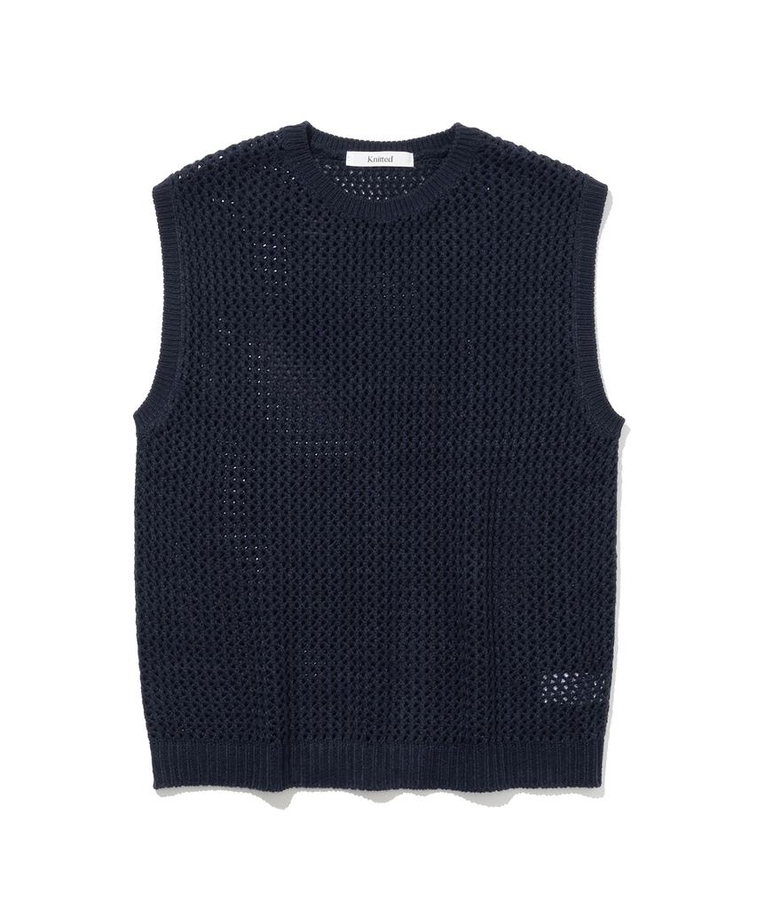 Knitted Punched Knit Vest Navy