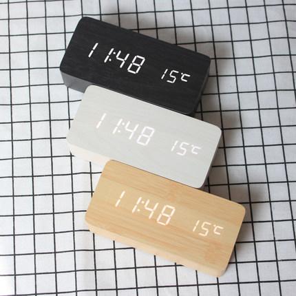 Custom logo Modern Voice Control Wooden Digital Desk Alarm Clock with LED Calendar Temperature Display чёрный