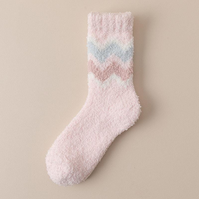 Coral Velvet Socks Women's Fall Winter Thick Mid-tube Socks Wavy Socks Warm Floor Socks