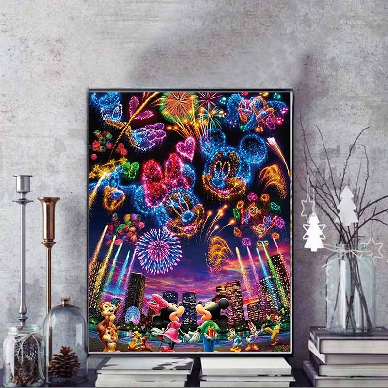 Disney Diamond Painting Character Fireworks Show Themed Illustration Cartoon 5D Diamond Cross Stitch Mosaic Home Decor Gift