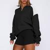 Yousheng Frühling Herbst Damen Sweatshirt Umlegekragen Langarm Locker Halber Reißverschluss Kontrastfarbe Street Style Mittellanges Oberteil