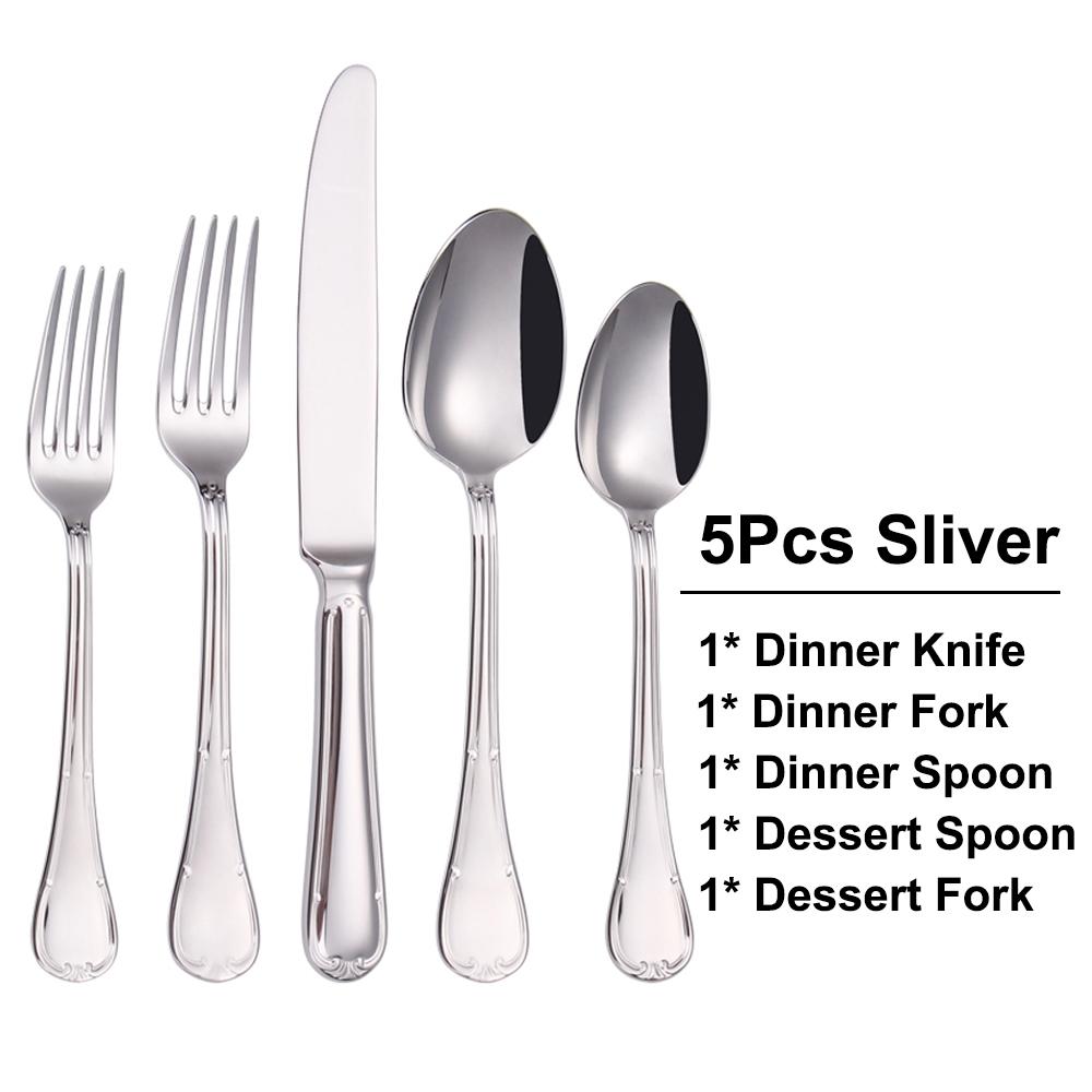 5/10/15/20pcs Sliver Cutlery Gold Plated Western Tableware Stainless Steel Dinner Set Mirror Knife Fork Spoon Dishwasher Safe
