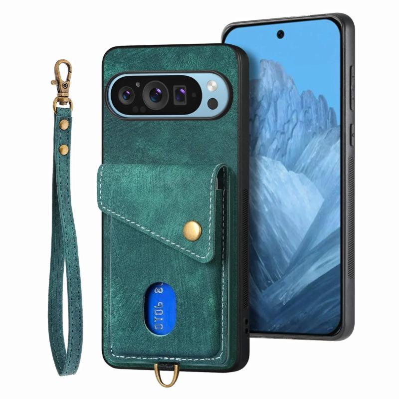 For Google Pixel 9 Pro XL Wrist Strap Card Slot Wallet Phone Case For Google 8 9 Pro 8A 7A 6A Leather Wallet Protective Cover