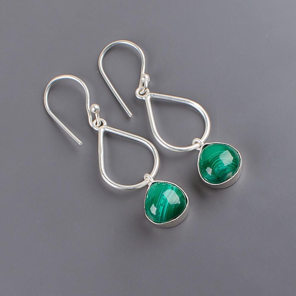 Malachit Edelstein 925 Sterlingsilber Schmuck Handgefertigt Hängeohrringe 1,90" EE-19-20