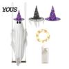 Remote Control Ghost Decor Halloween Swing with 2 Hats, Ornament LED Tree Hanging String Light, Glowing for Porch Garden Witch Hat