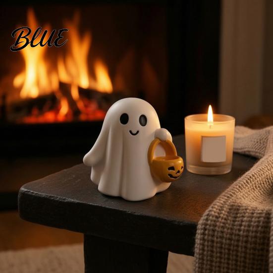 Halloween Party Table Decor Ghost Figurine Cute Resin Statue Creative Holding Window Decorations Bat/Drink Tabletop Ornament for Home Party,