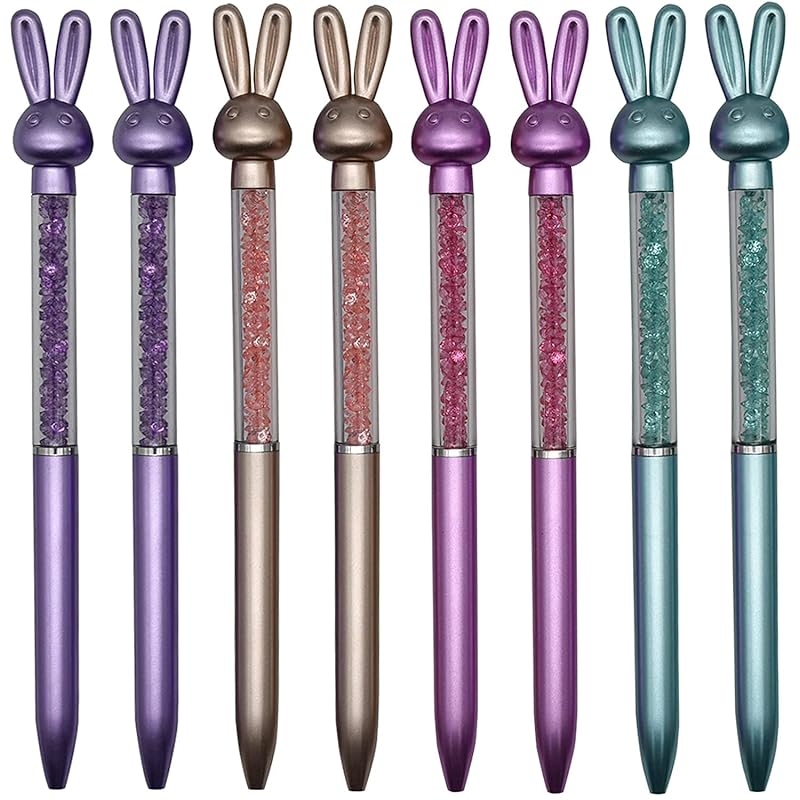 

Maydahui cute Rabbit crystal ballpoint pen 12 pieces set oily 0.5mm black ink Fashionable Sparkling diamond Telescoping stationery gift present