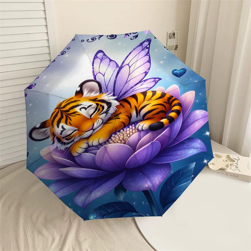 1PC tiger butterflyAutomatic Open/Close Umbrella with Windproof, 8-Rib Sturdy Canopy, Durable Ribs, Fashionable Design1306A