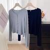 Gentle wind single-row button-up knitted jacket women's spring relaxation versatile short top gray cardigan