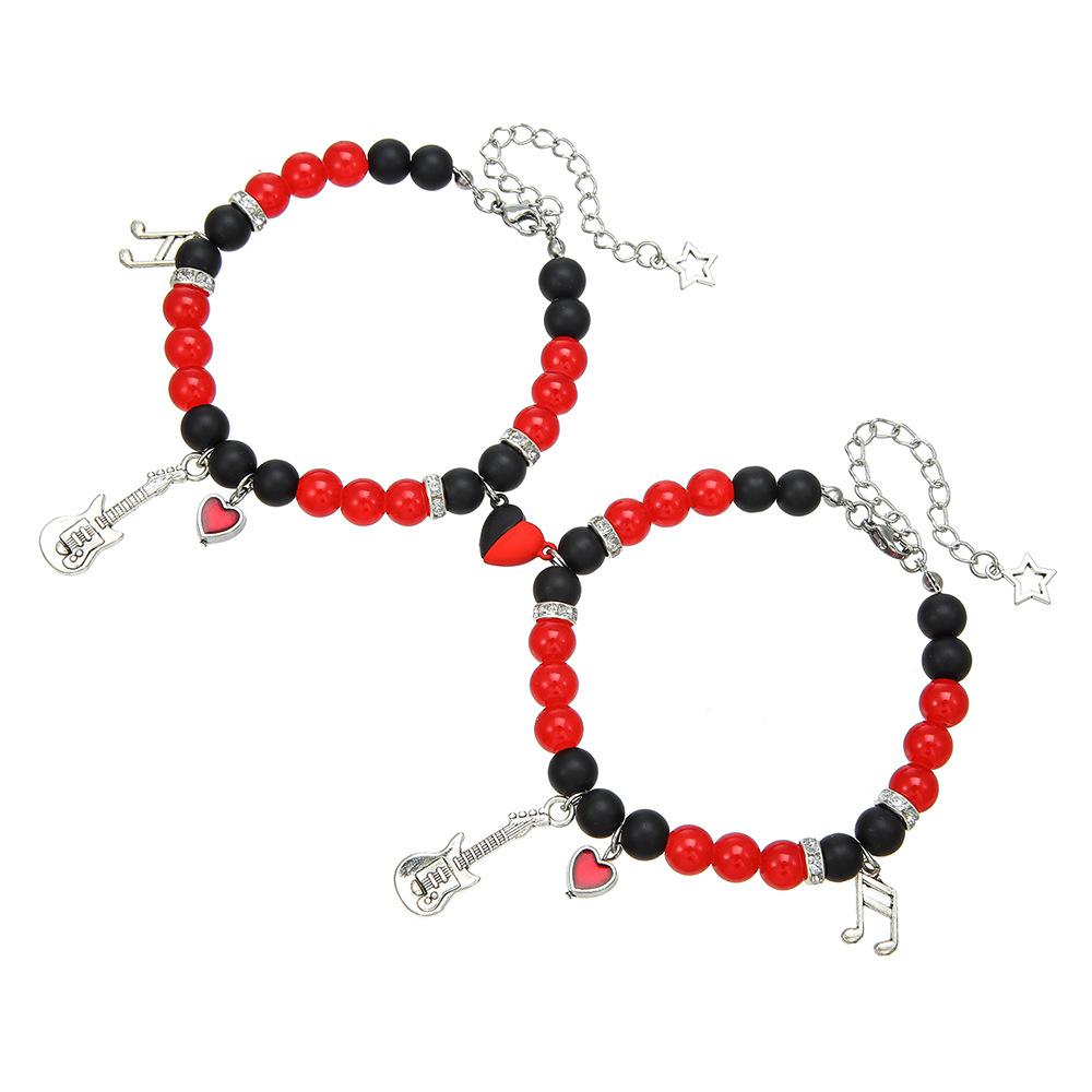 Hot-selling guitar five-pointed star music note love magnet bracelet set beaded couple girlfriend friendship bracelet female