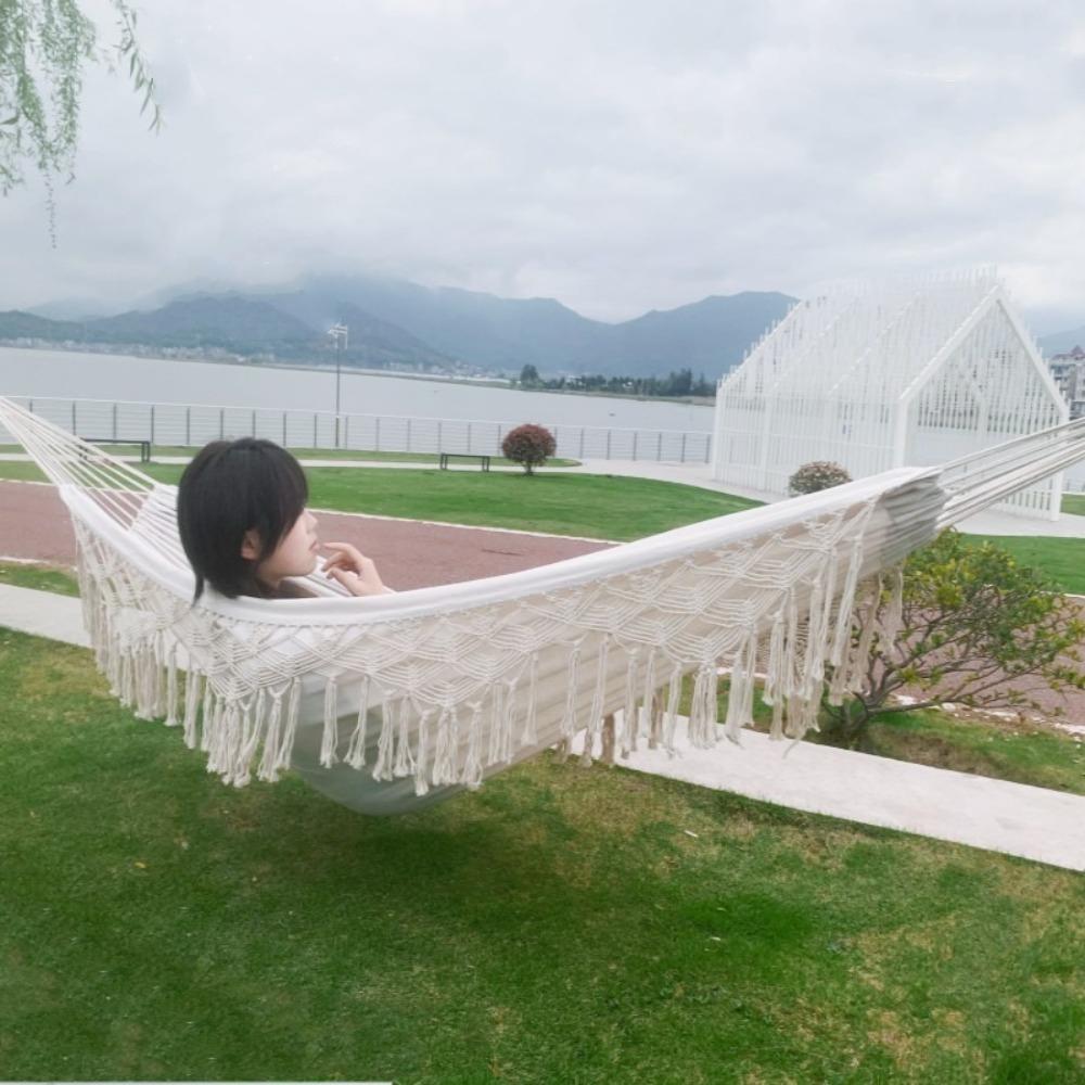 Anti-rollover Large Double Deluxe Hammock Boho Style Hanging Bed 2 Person Hammock Thickened Leisure Canvas Swing Chair Home