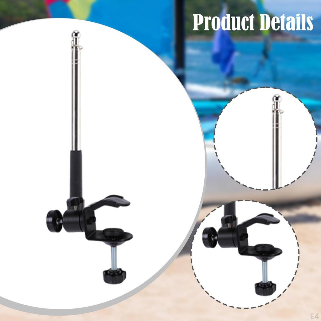 1.2 Meter Adjustable Boat Flag Pole Holder Kit for 0.6-1.75" Rails with 360° Rotation