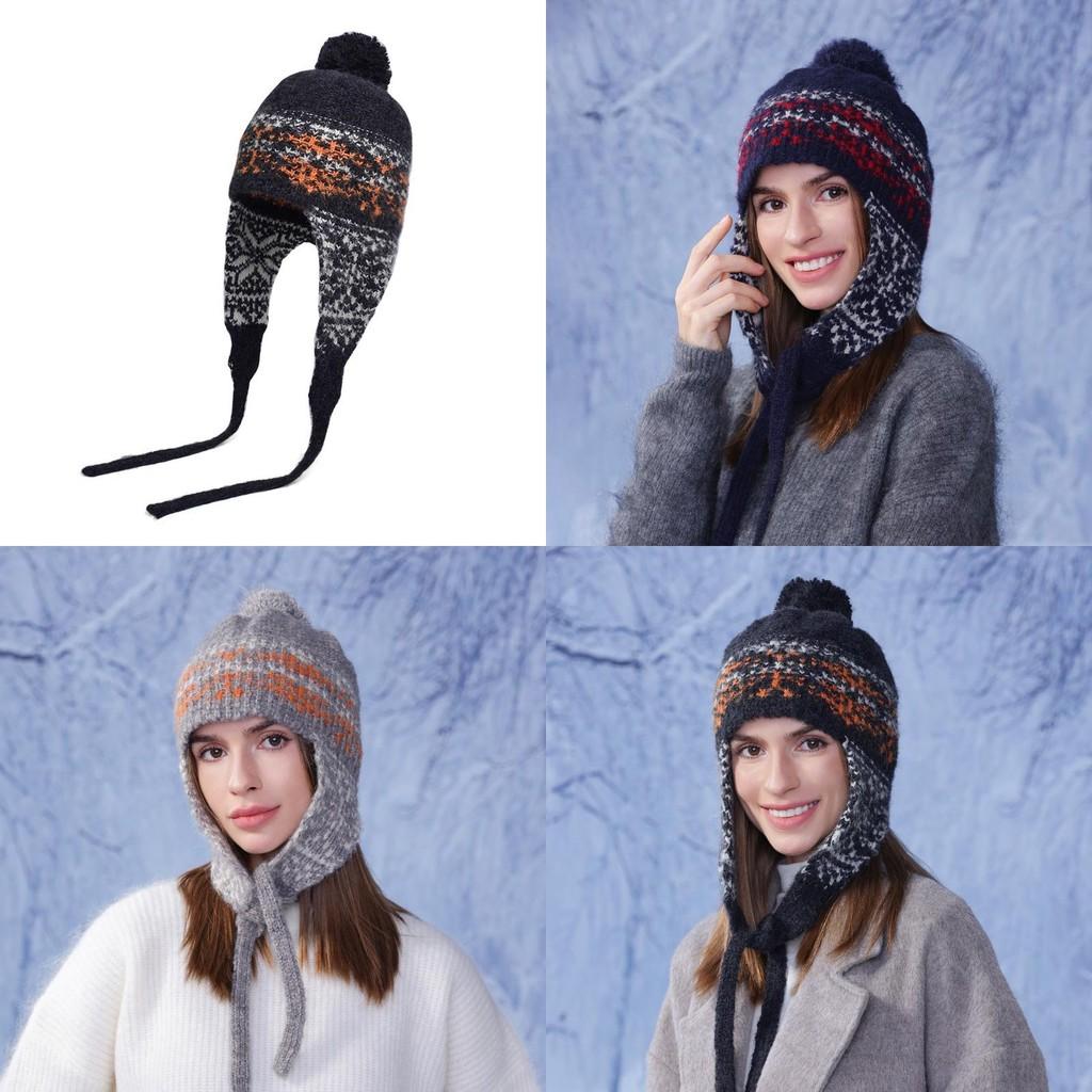 Knit Hat For Women Blend Warm Earflap Winter Beanie Fall Fashion Accessories
