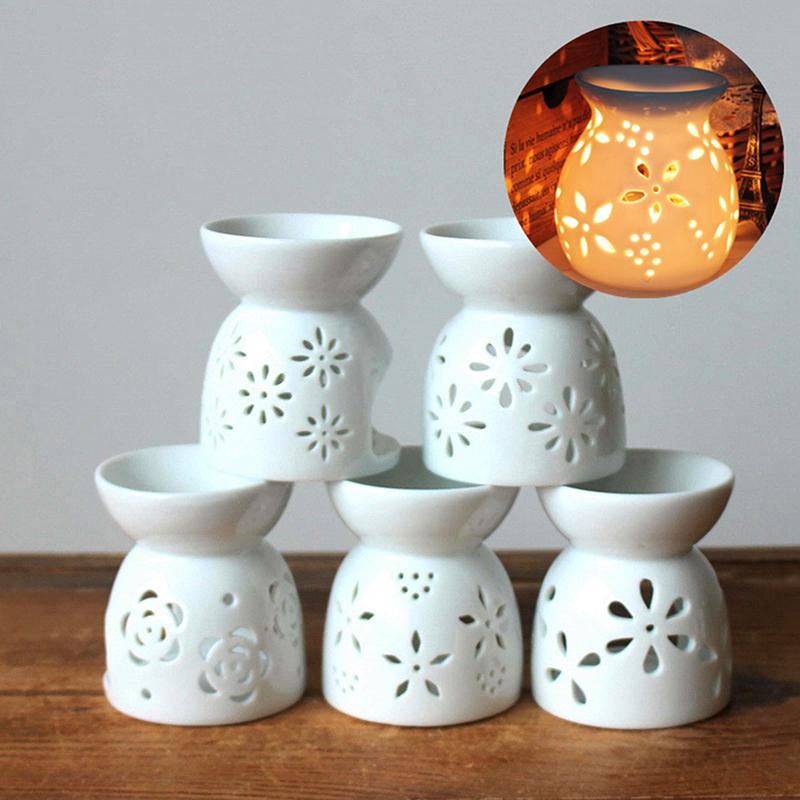 Bruciatore di aromi artigianale in ceramica fatto a mano con motivo a fiori cavi, bruciatore di oli essenziali, lampada a candela, molti stili, artigianato per ufficio e casa, decorazione