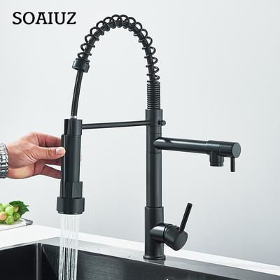 Rozin Black Spring Pull Down Kitchen Sink Faucet Deck Mounted Dual Spout Hot & Cold Water Mixer Tap Crane,Single Handle,SUS 304