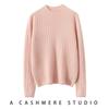 Women's Slimming Cashmere Plaid Pullover – Half-High Neck Knit Sweater