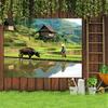 2D plane, terrace with cattle and steed background decoration, suitable for all kinds of parties, polyester fiber