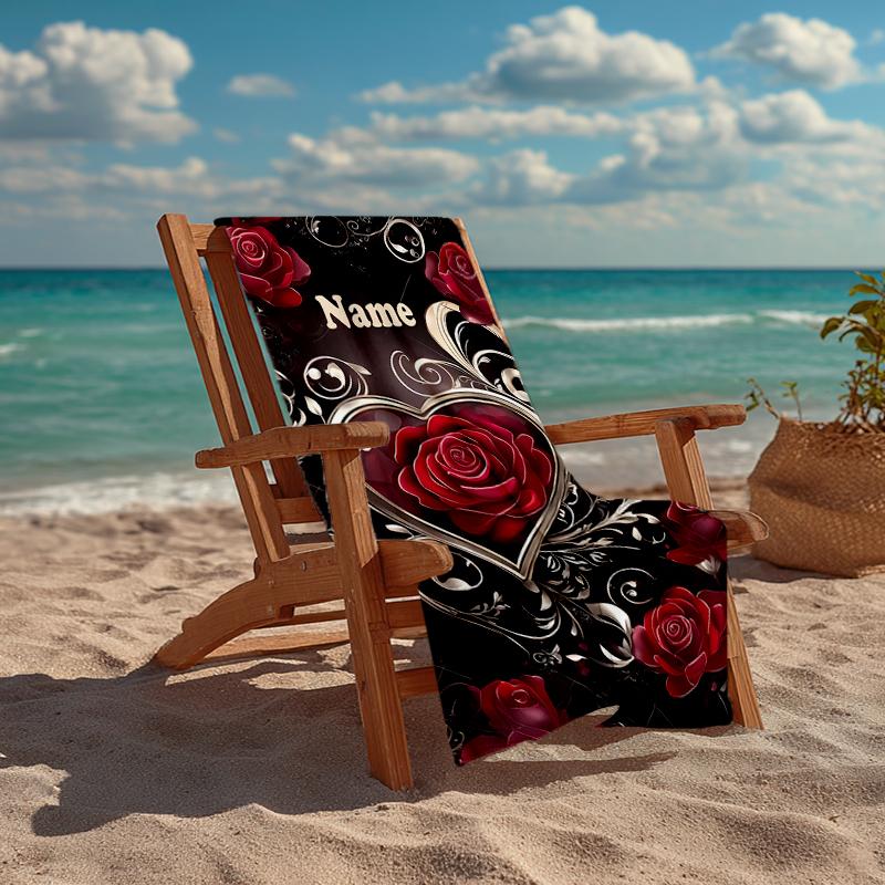 Custom Name Ultra-Soft Beach Towel with Love Theme,Ideal for Pool - Camping, Diving - Perfect Travel Essential, Vibrant Beach Towel.