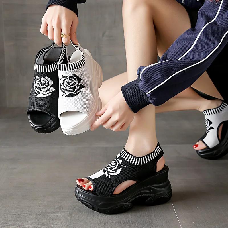 Fashion Open Toe Muffins shoe Comfort Shoes for Women Female Sandal 2025 Summer Large Size Strappy Heels Peep Flat Girls New Elastic Ban