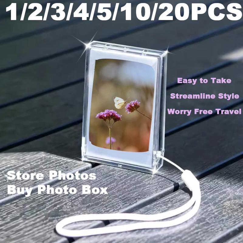 3-inch Film Clear Photo Storage Box Instant Camera Photo Case for Fujifilm Instax Mini Portable Hanger with Strap Protecting Photos From Dust Damage