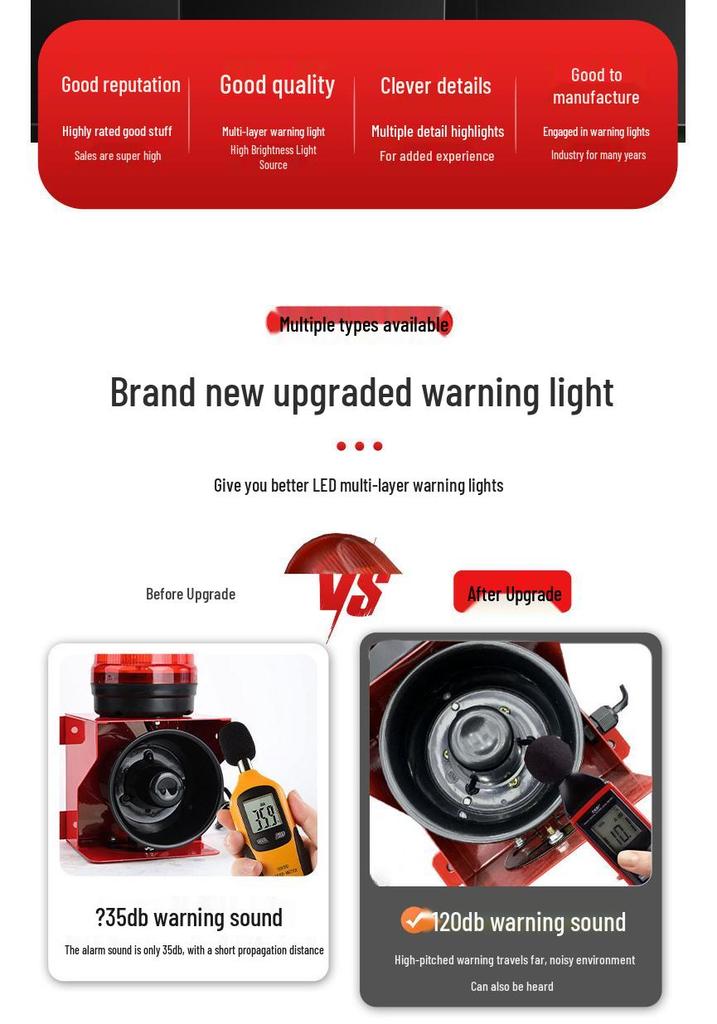 220V High-Decibel Industrial Alarm Horn with Rotating Light