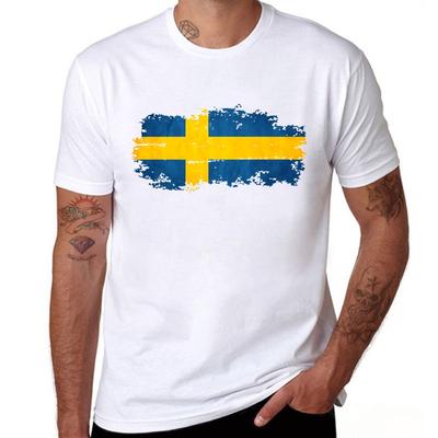 BLWHSA Sweden Flag Printing T-shirt Ανδρικά μπλουζάκια με κοντό μανίκι 100 βαμβακερά μάρκα