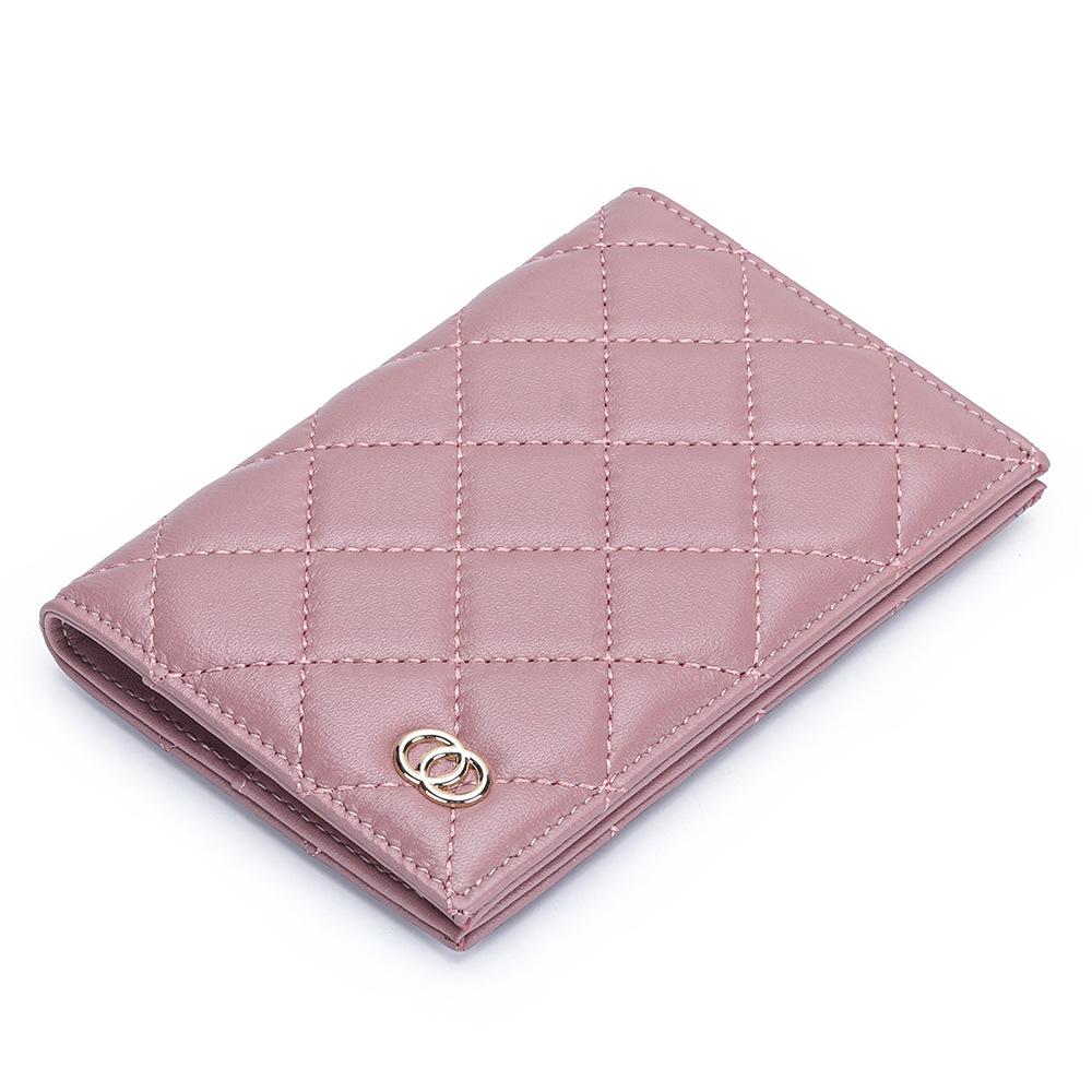 Chic Lambskin Diamond-Pattern Bi-Fold Passport & ID Wallet