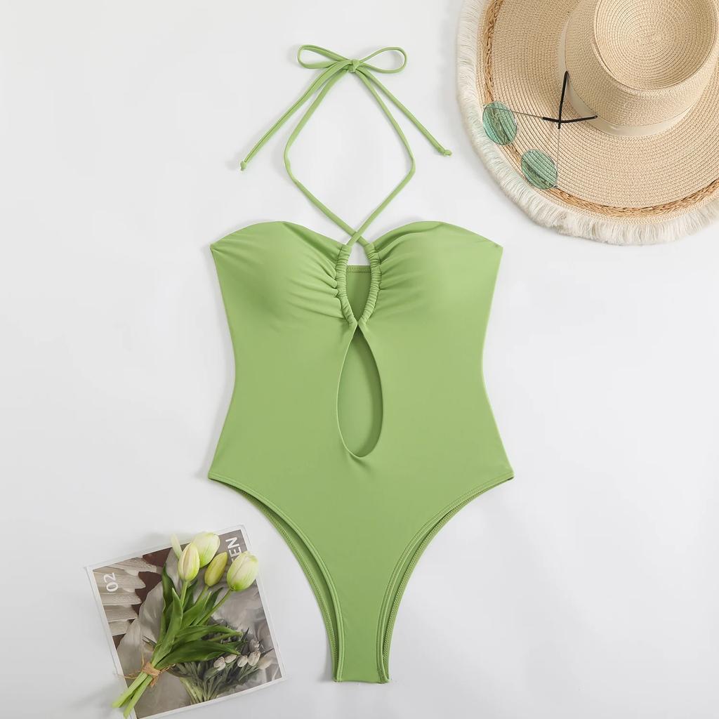 Sexy Halter Top Bikinis Bandeau Swimwear One Piece Women Swimsuit Female Bath Bathing Suit Swimming for Beach Wear Monokini