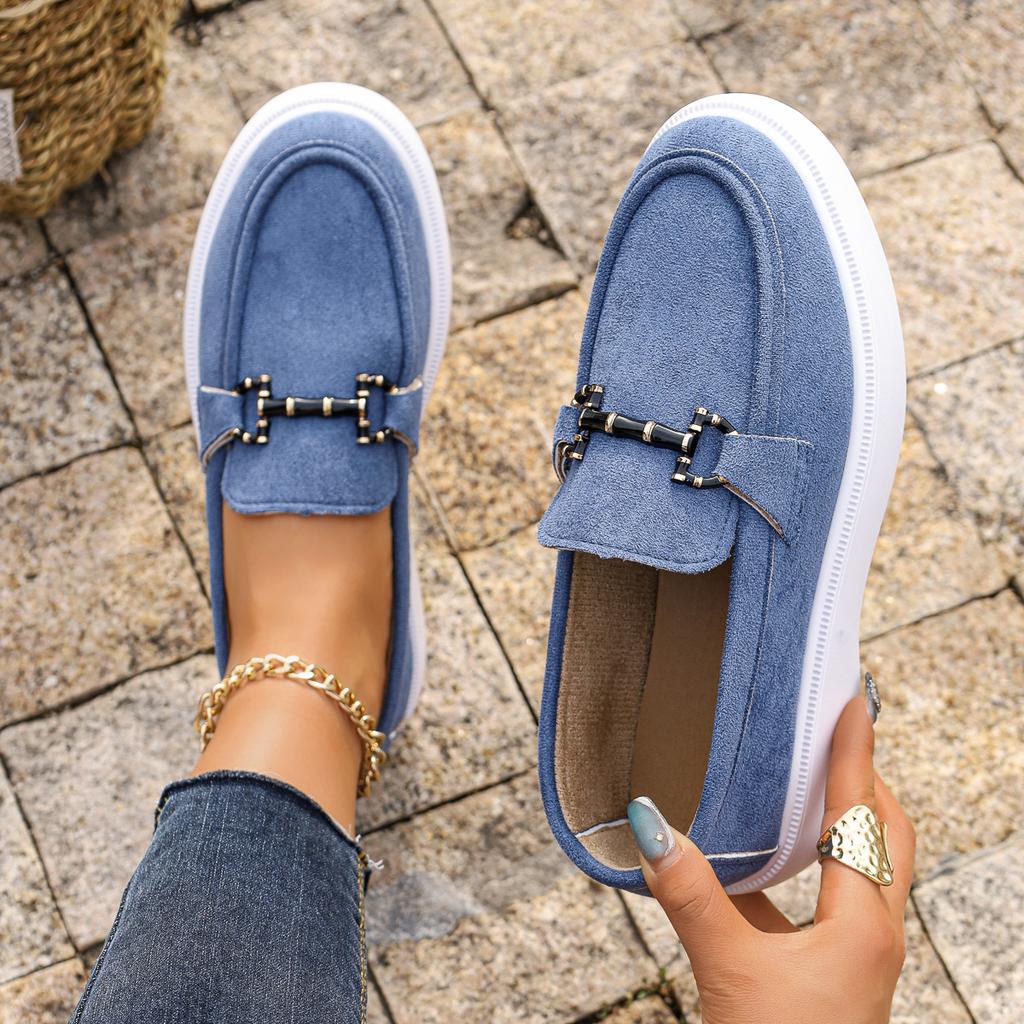Scarpe da Donna, Nuovo Stile Primavera ed Estate Stile Britannico Monopezzo Slip-on Piatte, Fibbia Metallica Fondo Piatto Comode Scarpe Casual