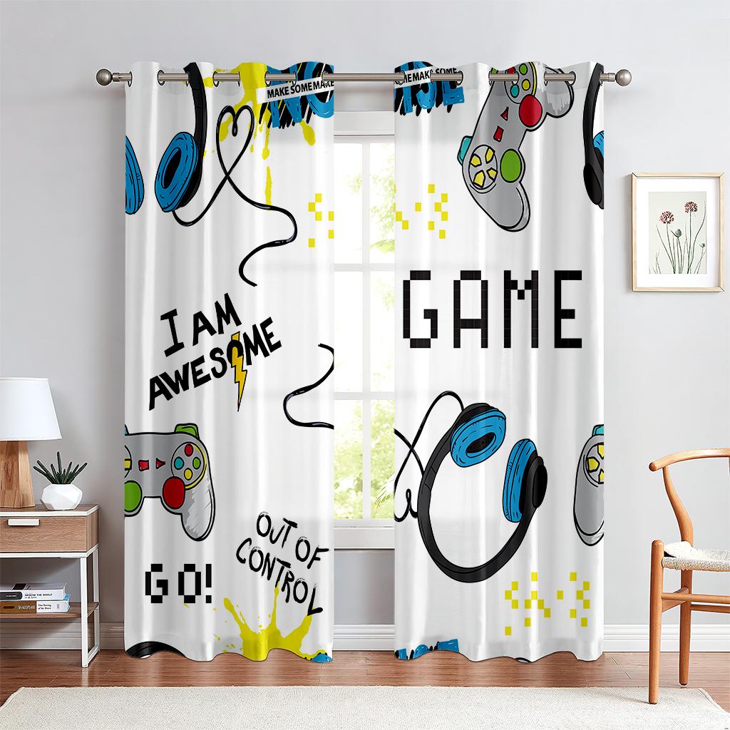 2 Pezzi Tende Stampate con Motivo di Controller di Gioco, Tende Decorative Traslucide per Sala E-Sports Camera da Letto e Soggiorno