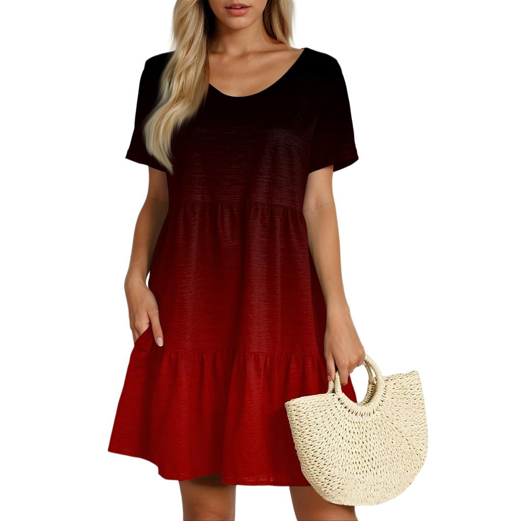 Women's Casual Fashion Round Neck Short Sleeve Retro Cake Skirt