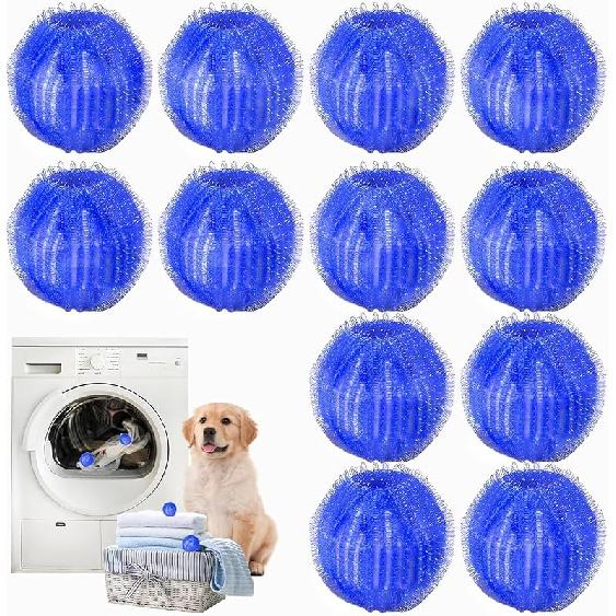 Pet Hair Remover for Laundry, 12 PCS - Reusable Dog & Cat Hair Remover Tool, Effectively Removes Pet Hair, Lint and Dander from Bedding and Clothing, 12 Pieces (Pack of 1)