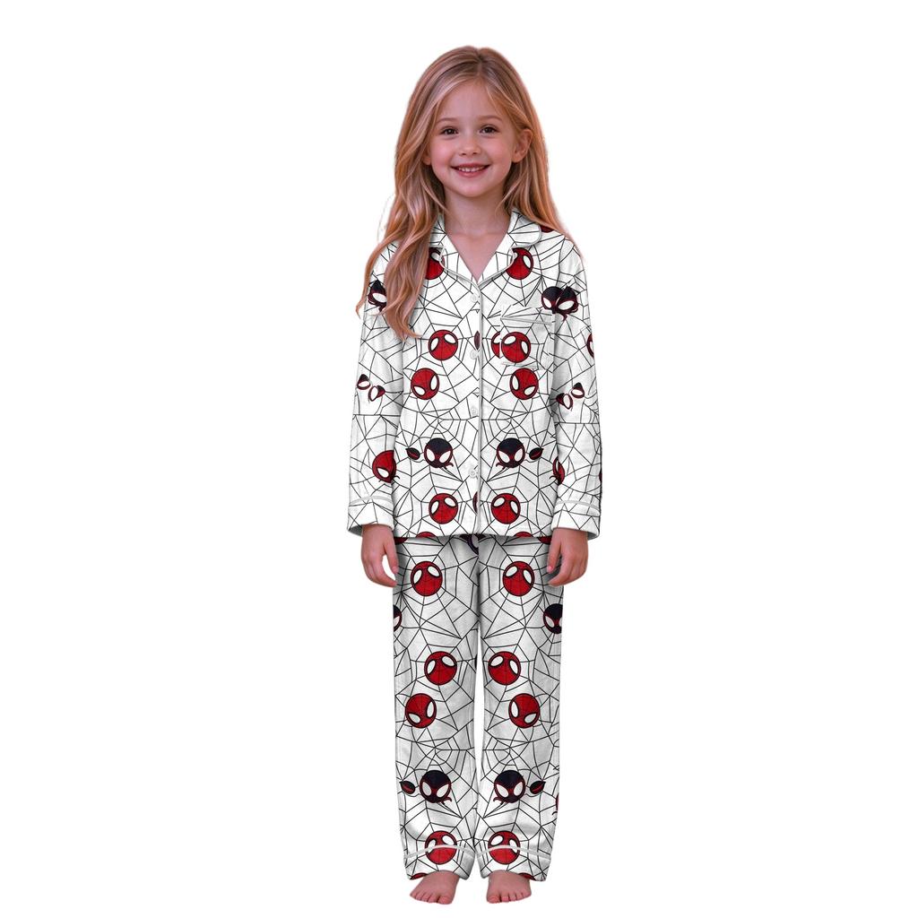 Christmas Parent-Child Matching Outfit with Stand Collar, Button Front and Festive Print