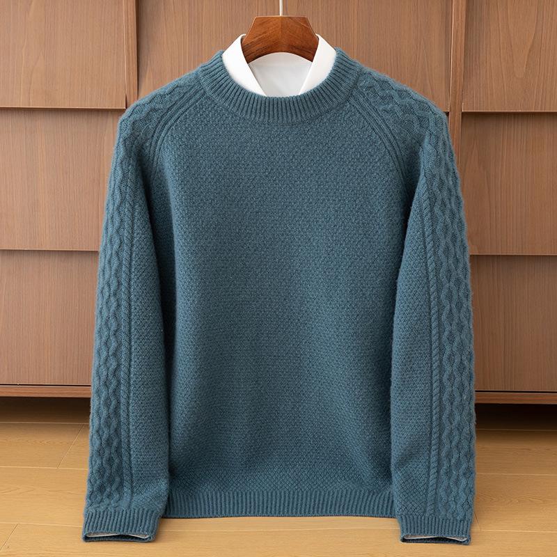 Men s Thickened Cashmere Jacquard Sweater - Warm, Round Neck Knitwear for Autumn/Winter XL