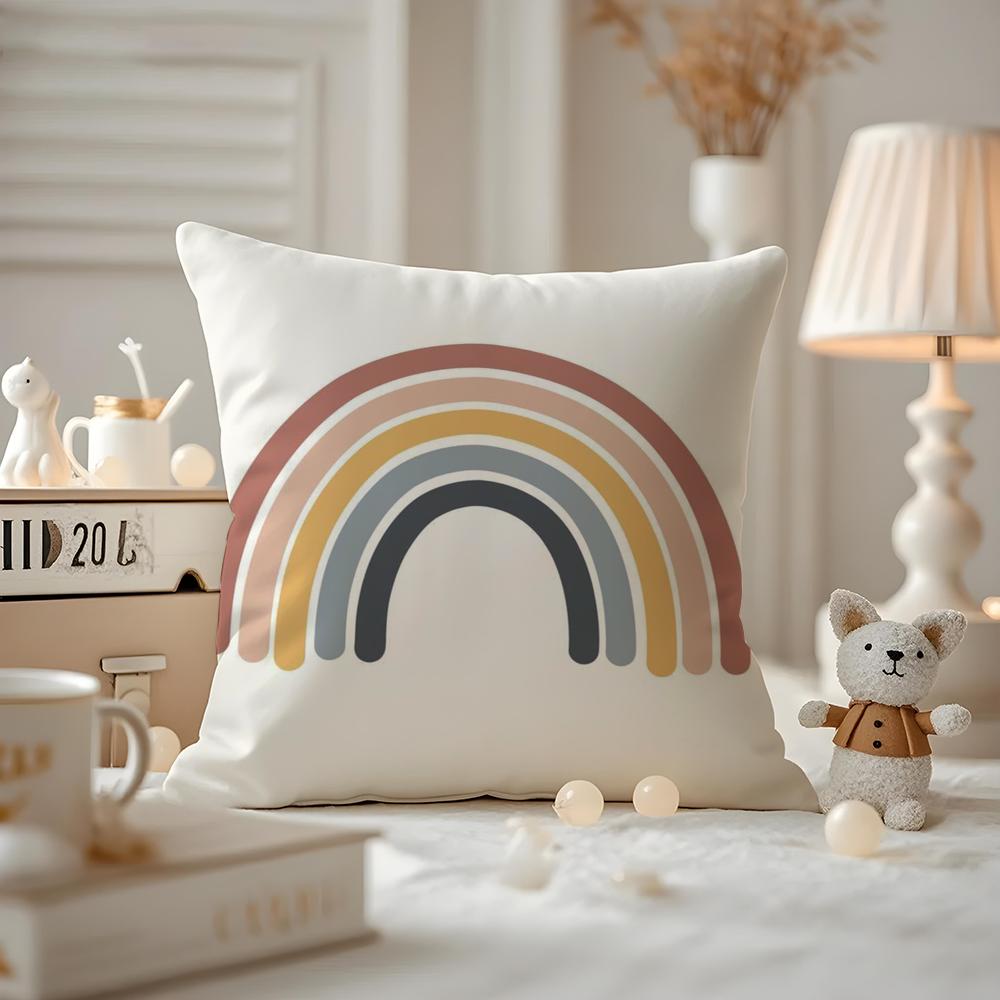 Rainbow Print Cushion Cover Antidustmite Pillowcase Invisible Zipper Silky Short Plush Sofa Cushion Cover