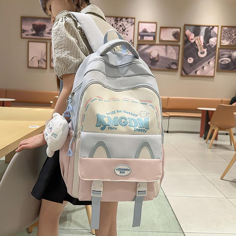 

College Style Backpack Girls Color Block Book Bag Lightweight Large Capacity Schoolbag for Student фіолетовий