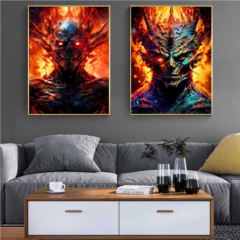 Abstrakt Fantasy Lågdemon Ondska Tryck Poster Canvas Målning Modern Väggkonst Bilder För Vardagsrum Sovrum Hemdekoration