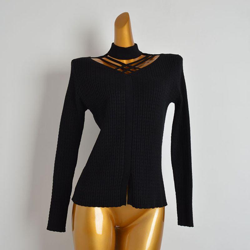 Fall and Winter New Fashion Sexy Halterneck Cross V-neck off-Shoulder Long Sleeves Bottoming Shirt Sweater Women's Long Sleeve Knitwear