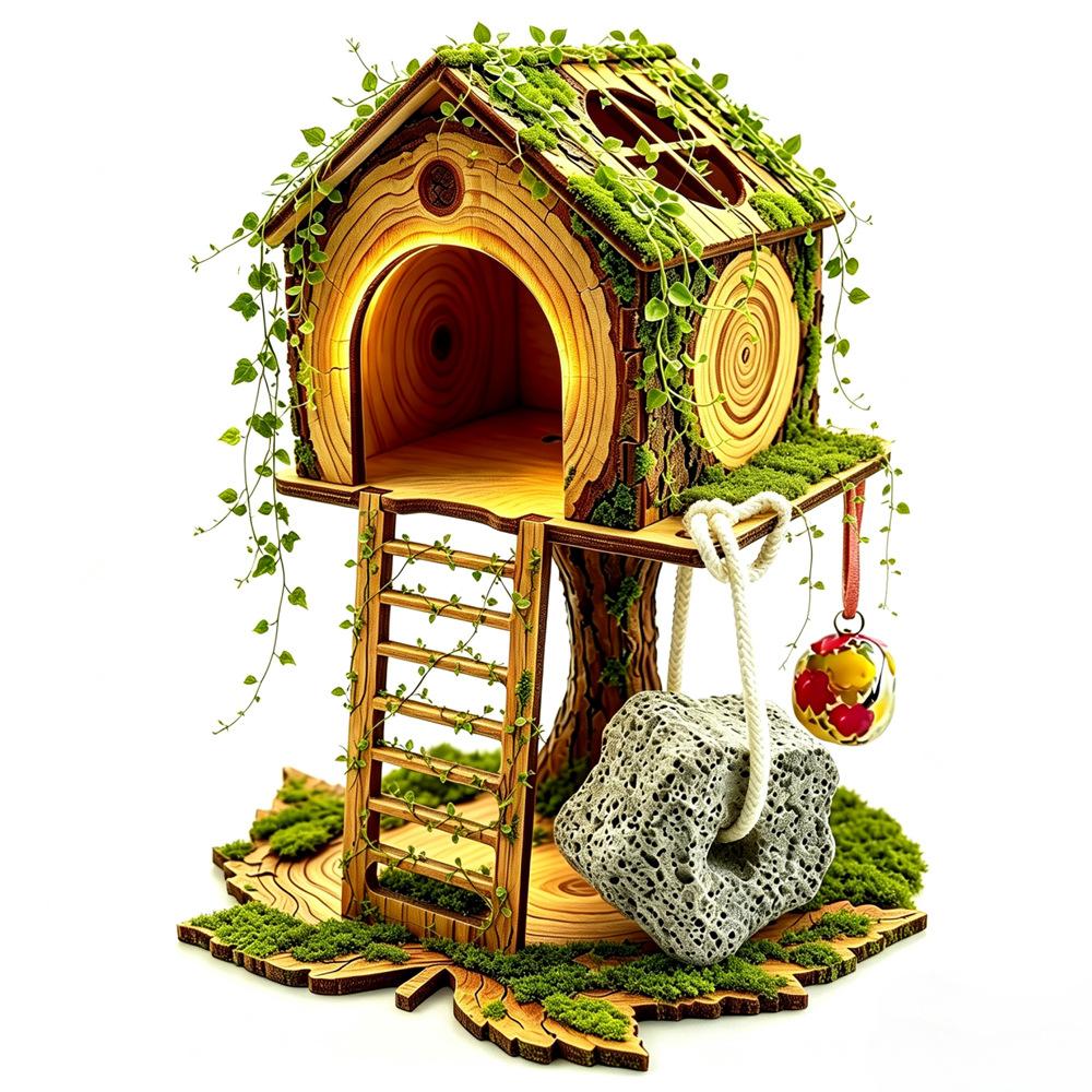 Cadre d'escalade pour hamster en bois massif Maison de voiture avec escaliers et plateforme Nid Clôture pour toutes saisons.