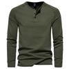 Herren Henry Neck Langarm T-Shirt Lässiges einfarbiges T-Shirt Unterhemd