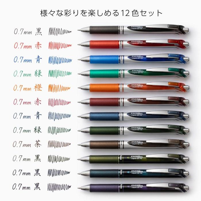 Pentel EnerGel Gel Ink Ballpoint Pen, Retractable, 0.7mm, 12-Color Set