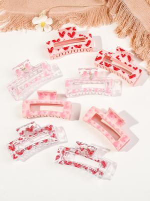 8er-Pack Haarspangen mit rosa Herzmuster für Damen, starker Halt, farbenfrohe Haarklammern, Haarnadeln, Haaraccessoires zum Valentinstag, Geschenkidee