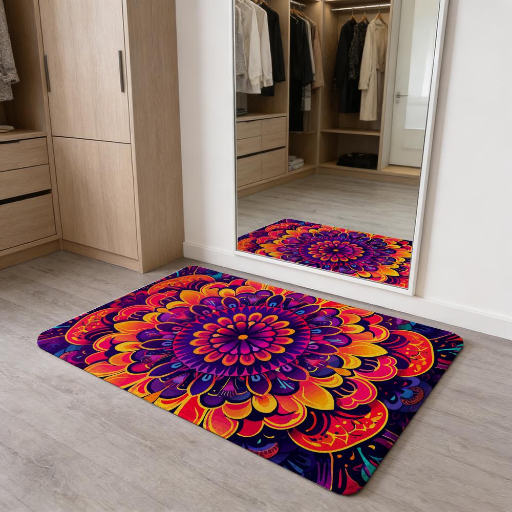 Colorful Mandala Boho Floor Mat Flannel Door Mat Non-Slip Absorbent Washable Indoor Home Rug