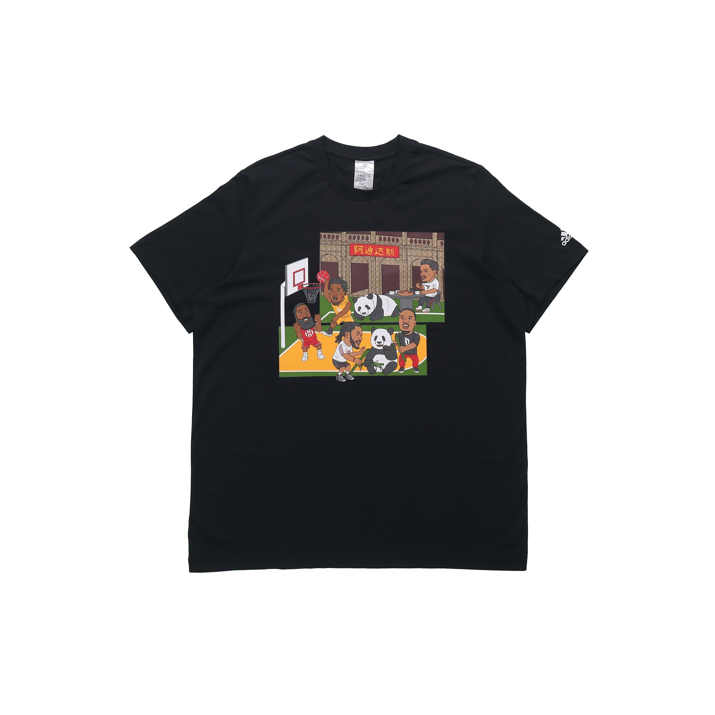 adidas China Tee Basketball Sports Funny Printing Round Neck Short Sleeve Black Men s GU6283 M