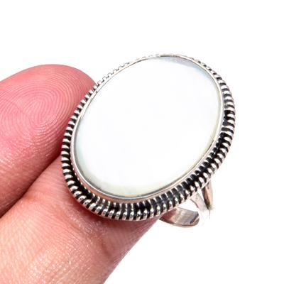 Natürlicher Perlmutt-Edelstein, 925er Sterlingsilber, Schmuckring S.9 a0f94