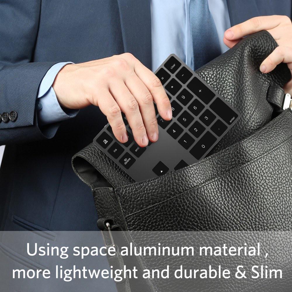 

Aluminium 34-Key Wireless Numeric Bluetooth-compatible Keyboard Keypad for Windows/iOS/Android Black