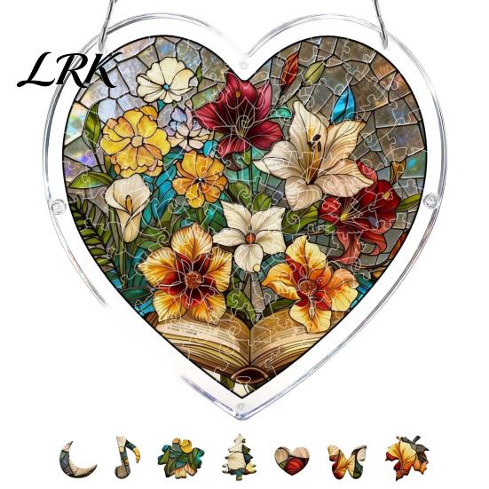 Healing Light Shadow Decor Suncatcher Puzzle Pendant, Durable Acrylic Window Hanging, with 3D Wavy Book Style Hanging Pattern, Stained Glass