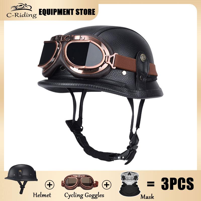 Germany Imported Helmet DOT German World War II Vintage Steel Helmets Motorcycle Half Helmet Leather Half Cover Locomotive
