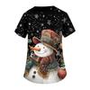 Women's Cute Bow Printed Work Clothes V-neck Double Layer Pockets Basic Short Sleeve Top Pullover